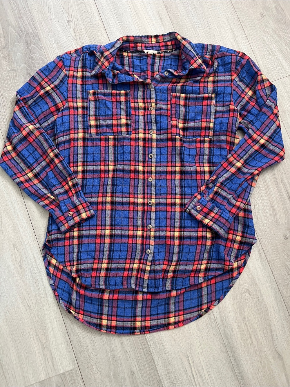 Pilcro Lightweight Blue Multi-Colored Plaid Button Down Fall Shirt Size Small